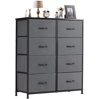 Sweetcrispy Kommode,Sideboard Wohnzimmer für Schlafzimmer mit 8 Stoffschubladen,Einstellbare Füße Schubladenschrank,Komodenschrank für Schlafzimmer,Modernes Grau