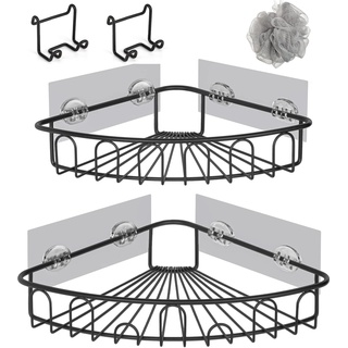 COSYLAND Duschregal Eckablage Edelstahl, Badezimmer Eckregal, Duschablage ohne Bohren, Duschkorb mit Selbstklebender Kleber Matte, Badregal Rostfrei für Badezimmer, Küche, Schwarz