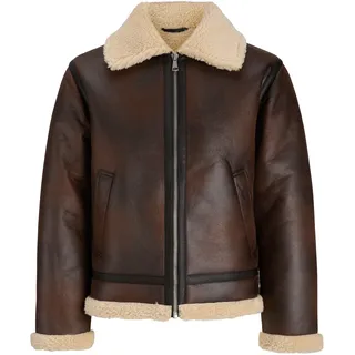 Jack & Jones Outdoorjacke "JORNORREBRO AVIATOR JACKET SN" Lederimitat, mit Teddy Besatz, im Flieger Look, chocolate braun