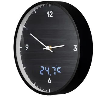 Bresser Wanduhr MyTime mit LED-Sekunden-/Temperaturanzeige Ø 24 cm Schwarz
