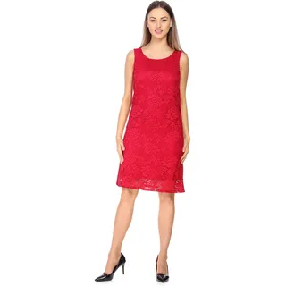 Bellivalini Damen Kleid Knielang Spitzenkleid festlich Sommerkleid ohne Ärmel Rose Muster Rundhals BLV50-260 (Himbeere, XL)