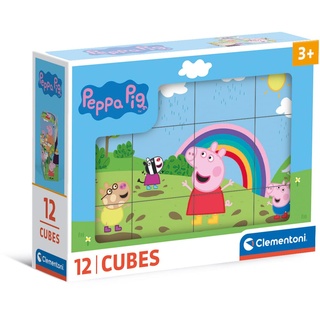 Clementoni Peppa Pig 12 Würfel Puzzle Kinder - Geschicklichkeitsspiel für Kinder ab 3 Jahren - Sensorik- & Motorikspielzeug 41195