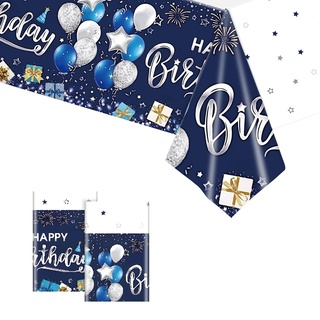 2PCS Geburtstag Tischdecke Blau,Happy Birthday Tischdecken Blau Einweg Rechteck Wasserdicht Tischtuch Blau Party Deko für Frauen Jungen Mädchen Geburtstag Party 137 * 274cm