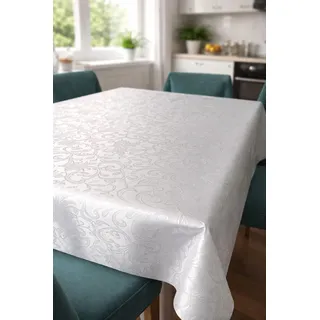 Tischwäsche mit Fleckschutz Premium Damast Blumenranke weiß Ranke weiß - 140 x 400 cm - Beige