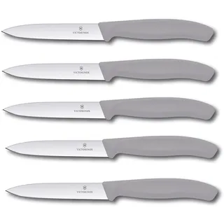 Victorinox | 5-tlg Gemüsemesser Set Swiss Classic Cool Grey/Grau – 10 cm ohne Wellenschliff – Tomatenmesser