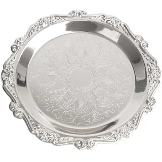Rund Tablett Deko, 1 Stuck 15cm Runde Dekotablett im Vintage-Stil, Metall Serviertablett mit Relief-Schnitztechnik für Aromatherapie, Früchte, Snacks, Getränke