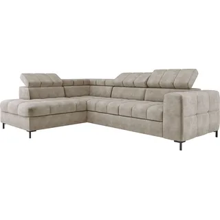 Modernes PABLO Ecksofa 279x201 cm, Schlafsofa Mit Verstellbaren Kopfstützen, Bettkasten, Stabilen Metallfüßen, Hochwertiger CLOUD-Stoff In Verschiedenen Farben Linke Layout, Farbe BEIGE - Beige