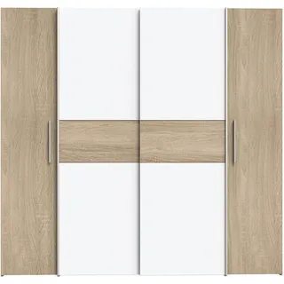 Forte Drehtürenschrank Kalixtus 200,1 x 190,5 x 61,6 cm Weiß/Sonoma Eiche