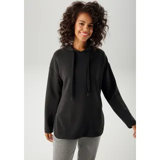 Sweatshirt ANISTON CASUAL, Damen, Gr. 46, schwarz, Jersey, Obermaterial: 59% Modal, 35% Polyester, 6% Elasthan, unifarben, oversize hüftbedeckend, Sweatshirts Sweatshirt, mit Bindeband an der Kapuze