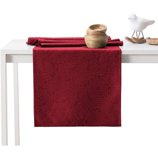 AmeliaHome Tischläufer 30x80 cm Lotuseffekt Wasserabweisend Blätter Bordeaux Gaia