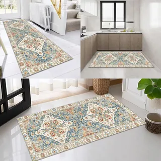 OFOFNG Läufer Flur Küche Waschbar rutschfest 70x350cm Marokkanisches Bunt Lang Küchenteppich Flurteppich Teppich Fur Korridor Wohnzimmer Schlafzimmer Meterware Anpassbar
