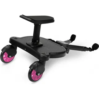 SWANEW Buggy Board mit Sitz Kiddy Board Trittbrett Universal Stehbrett 360°Zweirad Design Kinderwagen Zubehör Hilfspedal Rosa - Rosa