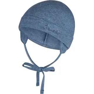 Sterntaler OCS Beanie mit Umschlag – Mütze aus Melange-Singlejersey (Bio) mit Ohrenklappen, Bindeband & Stickmotiv – Unisex Baby Übergangsmütze – Tintenblau, Gr. 33