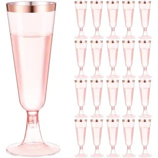 HHEETTT Sektgläser Plastik 20 Stück Kunststoff Champagner Gläser 150ml Roségold Kante und Glitter Sektglas Mehrweg Plastik für Geburtstag Hochzeit Party Picknicks Outdoor(Roségold)