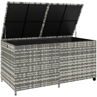 Aufbewahrungsbox PE-Rattan 650L, Gasdruckfeder, wasserdichte Innenverkleidung, Rollen, UV-best?ndig - Grau