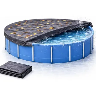 Poolabdeckplane rund schwarz – 200 g/m2 Solar Poolabdeckung UV-beständig für Sommer und Winter (320 – 366 cm (Ø 420 cm)) - Schwarz