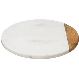 Servierbrett Drehteller Stein Holz weiß Marmor-Optik 30x4cm Drehplatte Drehbrett