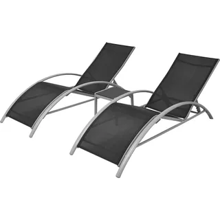 vidaXL Sonnenliegen mit Tisch Aluminium Schwarz - Schwarz