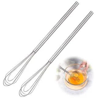 2-Teiliges Set Schneebesen Klein,Mini Schneebesen,Rührbesen,Hochwertiger Rostfreier Stahl Quirl,16cm Griff,Küchen-Gadgets,zum Mischen,Quirlen,Schlagen, Aufschäumen und Rühren,Silber
