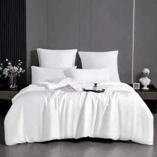 MH MYLUNE HOME 100% TencelTM Lyocell Bettwäsche-Set 155x220 Eukalyptus Bettwäsche Sommer 2tlg.Atmungsaktiv gegen Schweiß,Hypoallergen,Klimaregulierend,1 Bettbezug & 1 Kissenbezug 40x80,Weiß