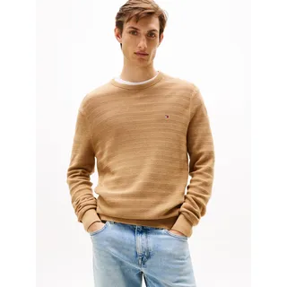 Tommy Hilfiger Rundhalspullover »STRIPE STRUCTURE« regular fit, leicht überschnittene Schultern, beige