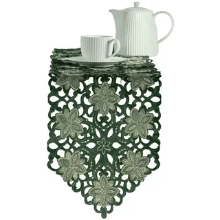 home&you Tischläufer Bestickter Recor, 28x174 cm, Dunkel Grün, Weihnachten Deko Tischdecke, Christmas , Kunststoff , 28x1x174 cm , Heimtextilien, Wohntextilien, Tischwäsche, Tischläufer