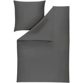 Estella Mako-Satin Uni Bettwäsche Valetta 135x200 cm , 80x80 cm grau - Grau