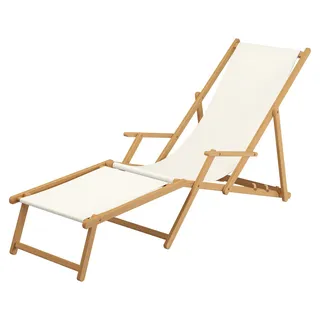 Sonnenliege weiß Liegestuhl klappbare Gartenliege Deckchair Strandstuhl Gartenmöbel Holz 10-303NF - Weiß
