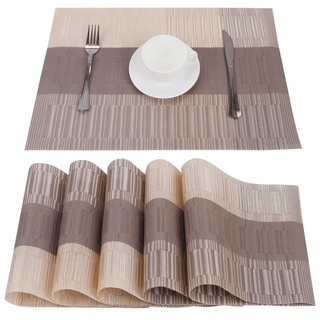 Belle Vous 6-TLG Tischsets Platzsets in Khaki & Braun - PVC Platzsets Abwaschbar, rutschfest, Reißfest - Leicht zu Reinigende, Hitzebeständige & wasserdichte Untersetzer Teller für Restaurant/Hotel