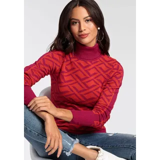 Melrose Rollkragenpullover mit Jacquard-Muster, rot, pink
