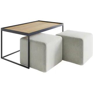 Novel Couchtischset , Eichefarben, Hellgrau , Holz, Textil , 3-teilig , Eiche , rechteckig , eckig , 60x49x100 cm , Holzmöbel, Holztische, Wohnzimmertische Holz, Couchtische Holz