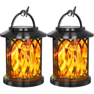 SMY Lighting Solar Laternen für Draußen, Solarlampen für Außen Hängend mit Realistische Flammeneffekte, IP65 Wasserdicht Solarlaterne mit Klemmen für Hof Balkon Garten Deko, 2 Stück