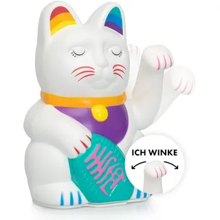 ANGRY CAT Regenbogen Winkekatze - Bunte Lucky Cat in Regenbogen Farben - süße WinkKatze - Katze mit Winke-Arm - dekorative Wackelfigur – Rainbow CAT, 15cm