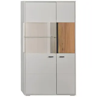 Hom`in Highboard , Eschefarben, Hellgrau , Kunststoff , 7 Fächer , 83.3x154.1x37.4 cm , Frontbeleuchtung , Holzmöbel, Wohnwände Holz, Wohnwand Serien Holz