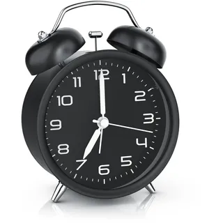 CSL - Wecker analog ohne Ticken mit Licht - LED Beleuchtung - rund - Retro Design - Glockenalarm - lauter Klingelton für Tiefschläfer – einfache Bedienung - schwarz