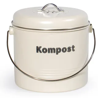 Theo&Cleo Biomülleimer Küche 7 L, Bio Mülleimer Geruchsdicht mit Aktivkohlefiltern, Komposteimer Metall, Biomüll Retro (MattBeige)