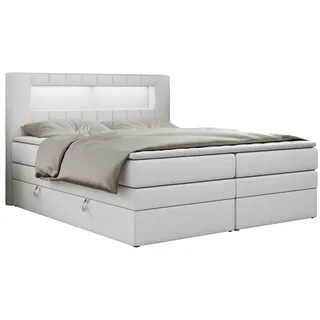 MKS Meble Boxspringbett mit LED Kopfteil und Topper - GOLD-5-KING - 120x200cm - Weiß - Hart (H4) - Weiß