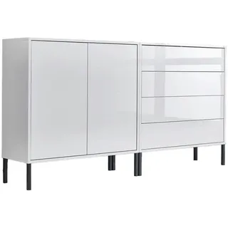 Mid.you Sideboard , Weiß, Weiß Hochglanz , Holzwerkstoff , 3 Fächer , 4 Schublade(n) Schubladen , 158x86x33 cm , erweiterbar, stehend , Kleinmöbel, Kommoden, Sideboards