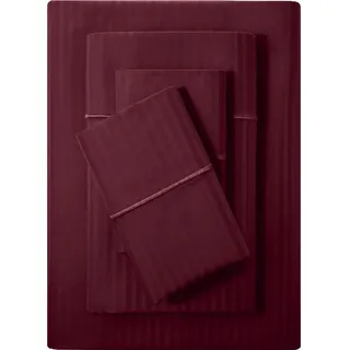 Feather & Stitch Damast-Bettlaken für King-Size-Betten, 100% weiche Baumwolle, atmungsaktiv, 4-teiliges Set, 45,7 cm Tiefe Taschen, Fadenzahl 500, Satingewebe, gestreifte Bettwäsche, Matratze,