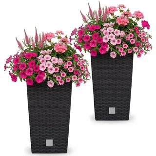 Prosperplast 2x Blumentopf mit Einsatz Pflanzkübel 50cm Anthrazit Kunststoff