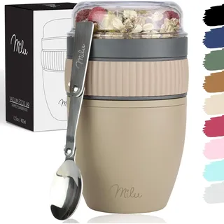 Milu Müslibecher to go 400ml MüsliMax Plastik Joghurtbecher für Müsli I auslaufsicherer Becher mit Löffel für Yoghurt/Porridge (Braun)
