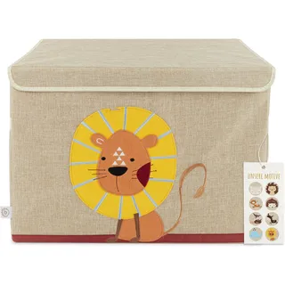 Bieco Aufbewahrungsbox Kinder Löwe | Spielzeugkiste mit Deckel | Lego Box Aufbewahrung Kinder | Aufbewahrungskiste mit Deckel Lego Duplo Aufbewahrungsbox Baby Kinderspielzeug Stoff Stauraum Toy Box