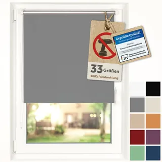 Blumtal Verdunkelungsrollo ohne Bohren 55x130cm - Thermorollo/Verdunklungsrollo 100% Verdunkelung - Verdunkelungsrollo ohne Bohren - 4-lagiges Rollo UV-beständig - Klemmrollo Grau