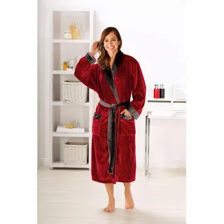 Unisex-Bademantel GÖZZE "Seidenfeeling, ideal für Sauna & Spa, Hotelbademantel, Morgenmantel" Gr. L, rot, L:120cm, Wellsoft-Microfaser, Hausmäntel, Unisex-Bademantel, für Damen & Herren, mit edlem Glanz, lang