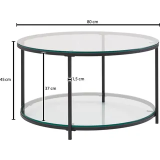 Wohnling Couchtisch Transparent Glas 80 x 80 x 45 cm