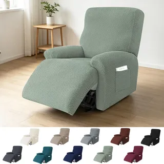 BOFITENG 4-Teilig Sesselschoner für Relaxsessel, All-Inclusive Sesselbezug, Sessel Überzug mit Taschen, Sesselhussen Stretch mit Armlehne, für Fernsehsessel Liege Sessel (Sapphire Grün)