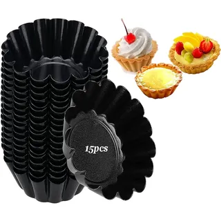 URCHUZE Comius Sharp Muffin Form,15 Stück Mini Tarteform aus Kohlenstoffstahl, Kuchenformen,Törtchenformen, Antihaft Muffinform Kohlenstoffstahl Tartelette Förmchen, Wiederverwendbare