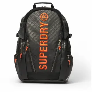 Superdry für Damen. W9110392A Rucksack aus Canvas mit schwarzem Allover-Druck (OSFA), Lässig, Polyester