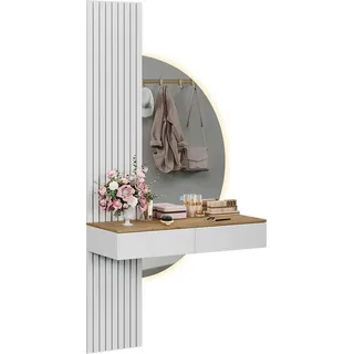 Vicco Schminktisch Melina, 100 cm mit LED-Spiegel, Weiß/Eiche - Weiß, Braun