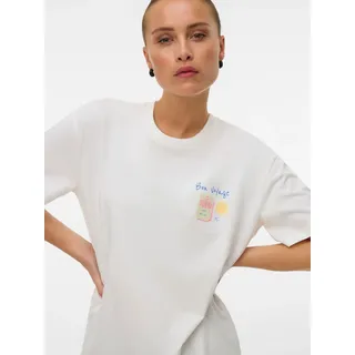 T-Shirt VERO MODA "VMNINNA MIA SS TOP BOX JRS", Damen, Gr. M, weiß (snow weiß print:wanderlust), Jersey, Obermaterial: 100% Baumwolle, bedruckt, normal, Rundhals, Shirts T-Shirt, Baumwolle, Rückenprint